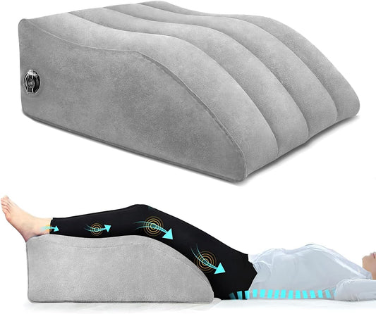 Portable Inflatable Wedge Leg Elevation Pillow - Foldable 45 Degree Wedge Leg Bolster Pillow Use in Bed, Adjustable Incline for Sleeping,Travel,Back Support,Reduce Swelling, Improve Circulation (Grey)