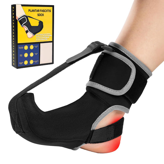 Plantar Fasciitis Night Splint Sock - Adjustable Planter Facetious Relief Brace for Women Men,Soft Plantar Fascia Boot for Sleeping,Support Relief Foot Drop Achilles Tendonitis Relief Day Night (Black, OSFA)