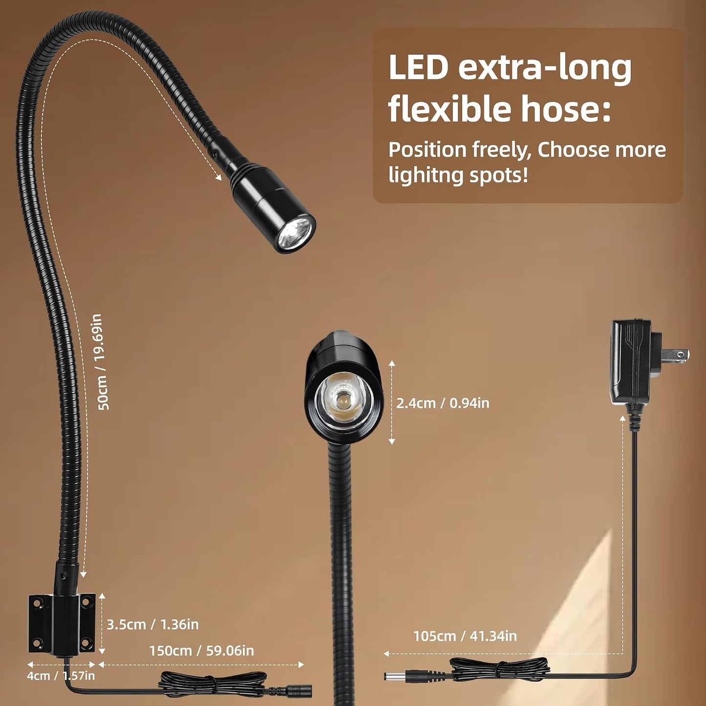 Reading LED Light for Bedside Bedroom Wall Mount Adjustable Gooseneck Black