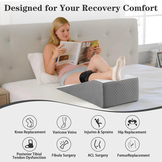 Hapiclody Leg Elevation Pillow for After Surgery – Knee Surgery Recovery Leg Support Pillow with Handle, Designed for Knee Replacement Recovery, Single Leg Elevating Wedge