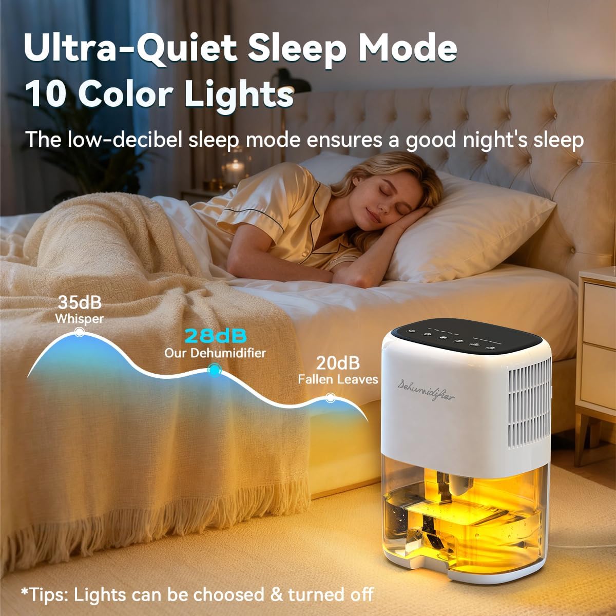 Small Dehumidifier for Home 44OZ Quiet with Auto Off & Defrost 5 Timers 3 modes 10 Color Lights 3 Brightness 260 Sq.ft Portable Dehumidifiers for Basement Bedroom Bathroom RV Closet
