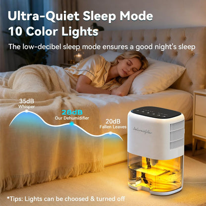 Small Dehumidifier for Home 44OZ Quiet with Auto Off & Defrost 5 Timers 3 modes 10 Color Lights 3 Brightness 260 Sq.ft Portable Dehumidifiers for Basement Bedroom Bathroom RV Closet