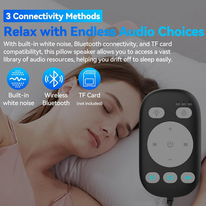 Pillow Speaker for Sleeping w/Remote - Without TF Card, White | Bone Conduction Speaker, 36 Built-in White Noise, Flat Thin Wireless Speaker under Pillow for Side Sleepers, Dusker Sleep Bar