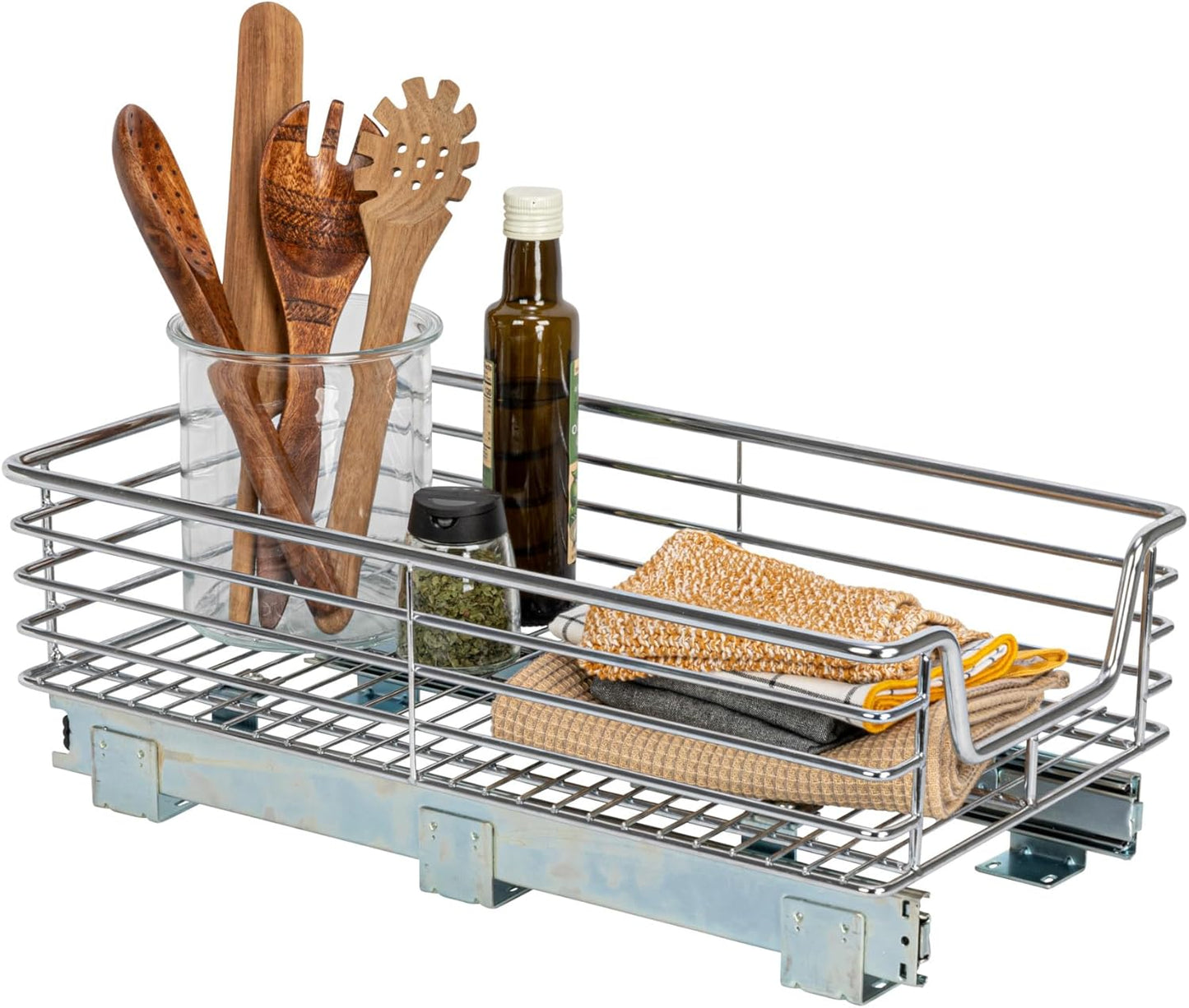 Household Essentials Glidez Multipurpose Chrome-Plated Steel Pull-Out/Slide-Out Storage Organizer for Cookware and Bakeware - 2-Tier Design - Fits Standard Size Cabinet or Shelf, Chrome