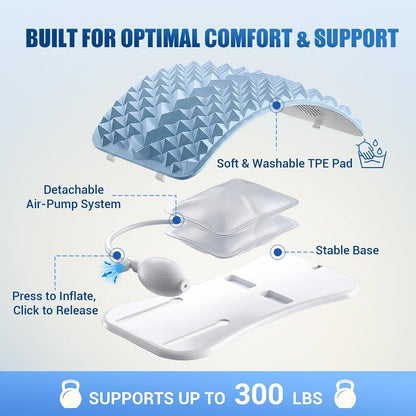 Back Stretcher for Back Pain, Adjustable Height & Soft Sponge Material | Lumbar Back Stretcher With Acupressure Points, Air Pump Adjustable Height, Spine Stretching Support, Scoliosis, Manual Includ