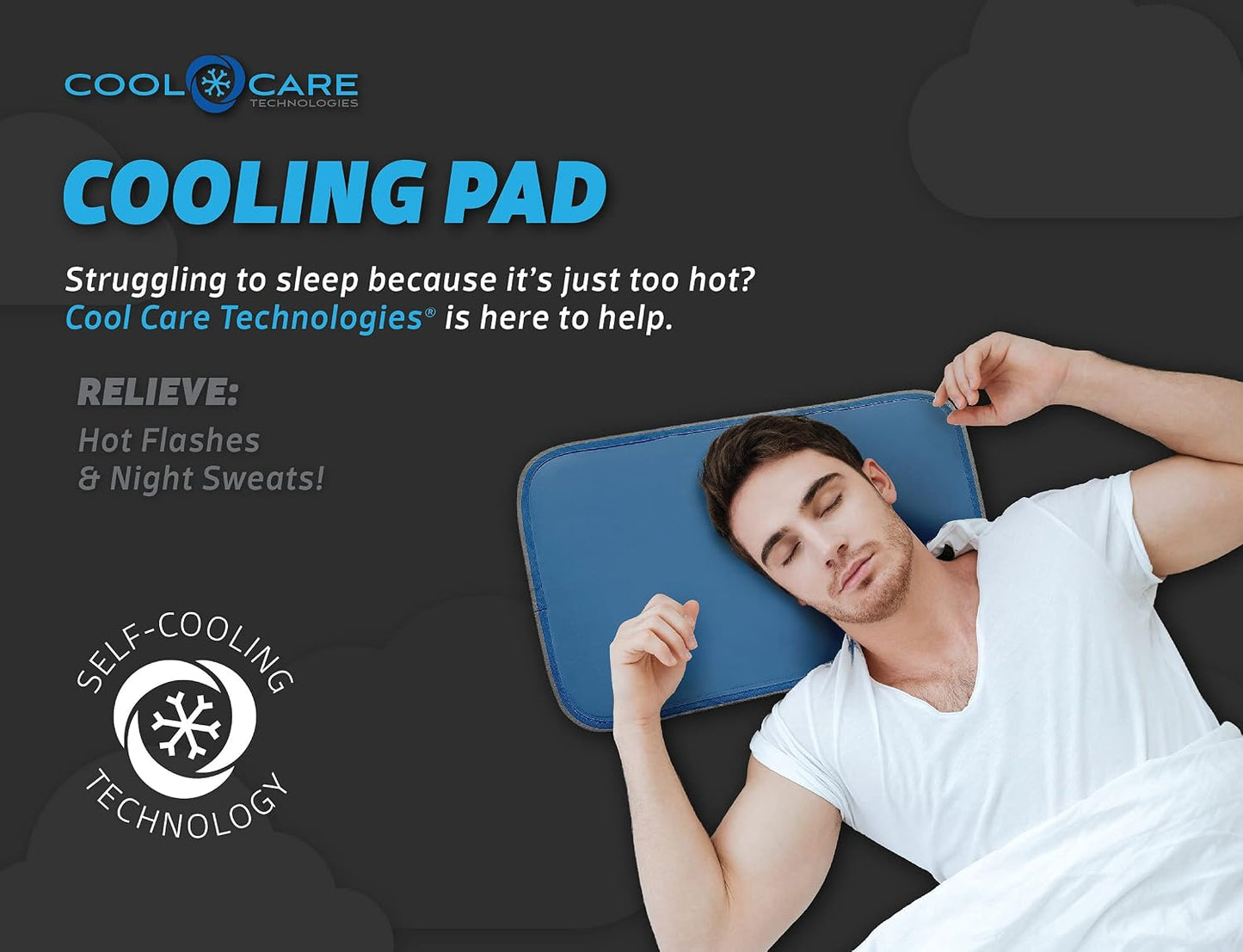 Cool Care Technologies Cooling Pad for Bed - Pressure Activated Gel Provides Instant Relief - Ideal for Fevers, Hot Flashes, Night Sweats
