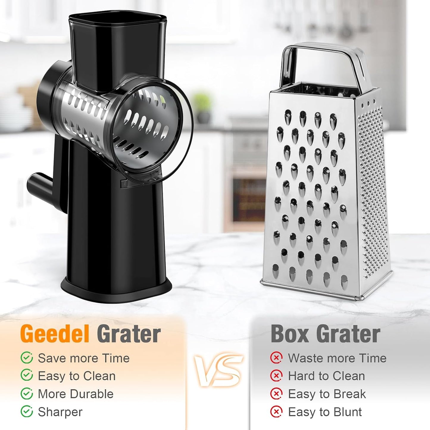 Ibergrif Rotary Cheese Grater Hand Crank– Manual Vegetable Slicer Mandoline with Foldable Handle, Rotary Grader with 3 Interchangeable Blades, Manual Cheese Shredder with Suction Base | 430 Stainless Steel Suction Base Finger Guard BPA Free for Cheese