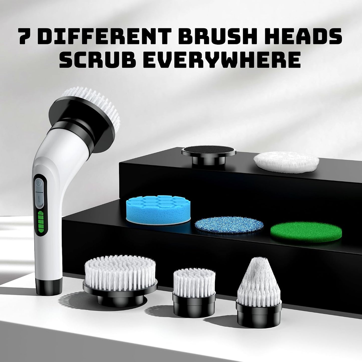 Electric Spin Scrubber for Bathroom: Shower Cleaner Brush with Long Handle (White1)
