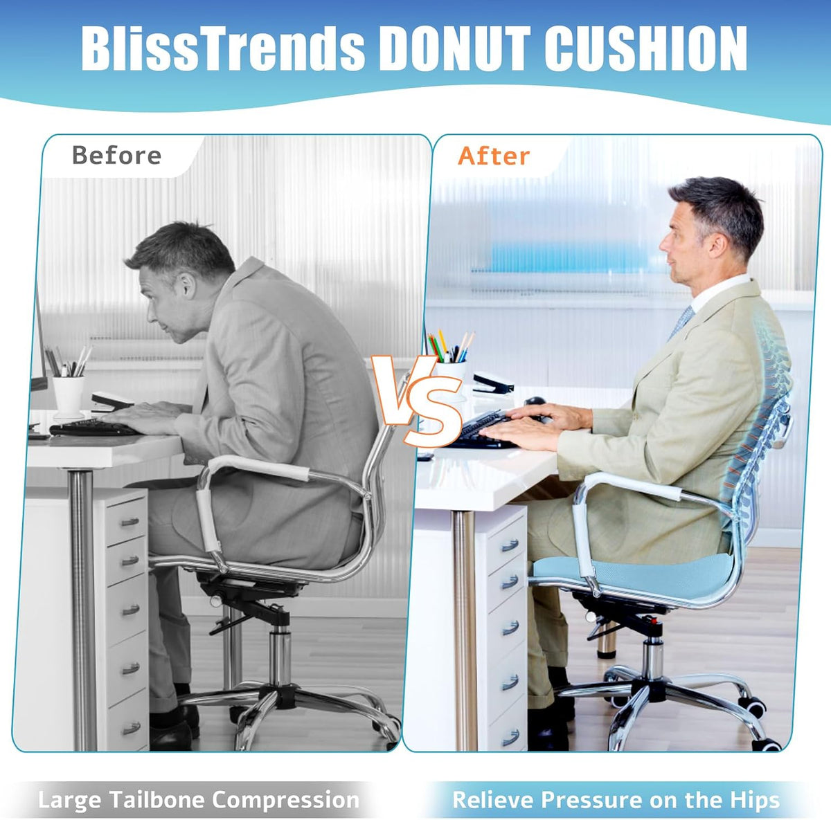 BlissTrends Donut Pillow Seat Cushion, Memory Foam Lifting Cushions(Black)