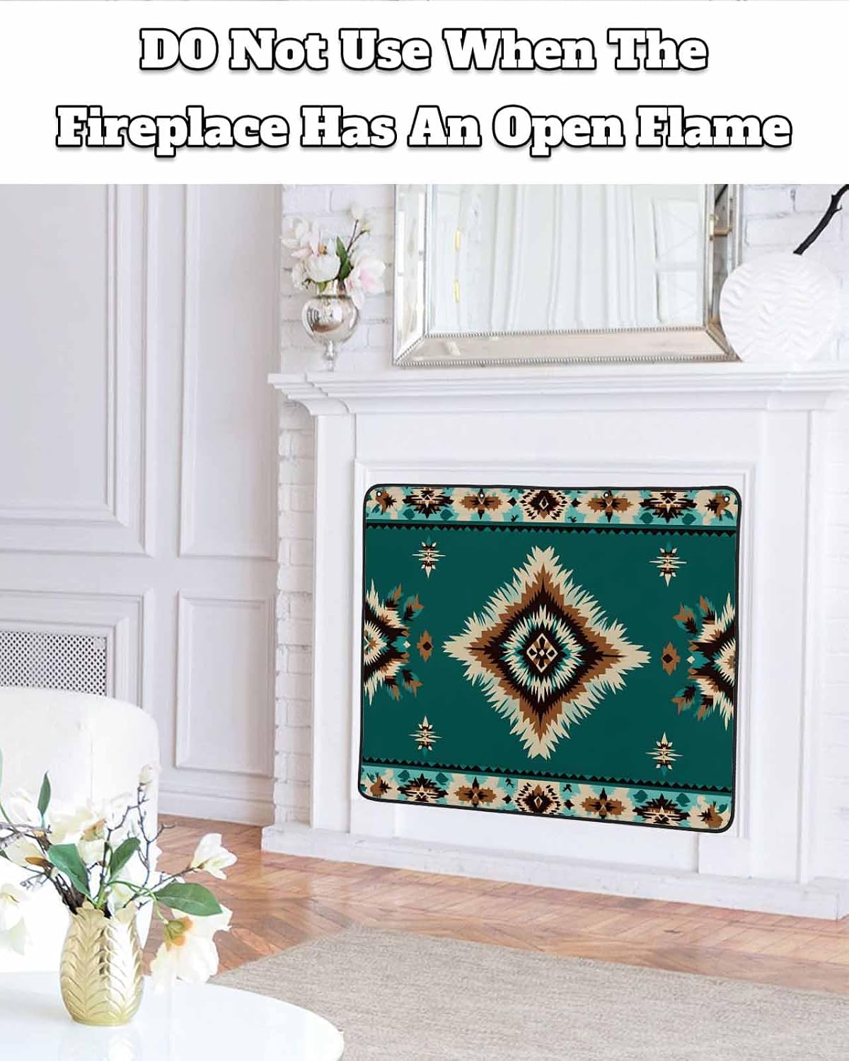 Western Aztec Magnetic Fireplace Cover Decorative Indoor For Brick Fireplace, Rustic Tribal Southwestern Boho Ethnic Insulation Fireplace Blocker Blanket Draft Stop Hot Heat Save Energy, 36"Wx27"H