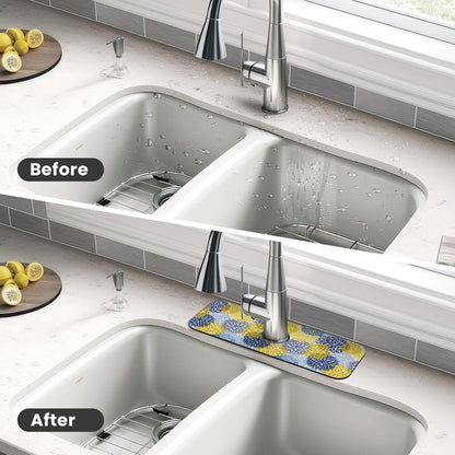 Abstract Flower Blooming Floral Watercolor Kitchen Sink Splash Guard Faucet Mat Super Absorbent Fast Drying Mat Sink Gadgets-Fast Drying Pad Sink Mat For Kitchen Bathroom (15" X 5.5" )
