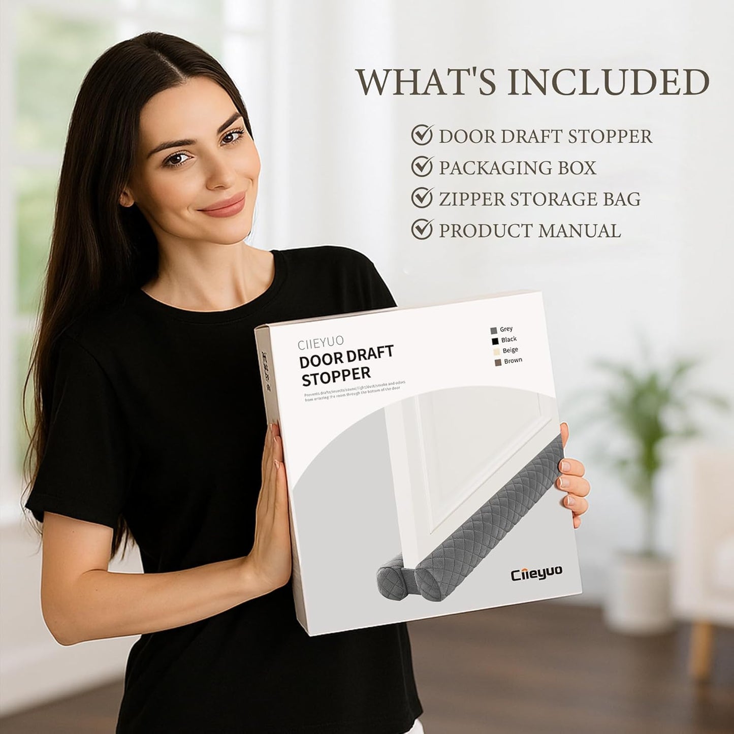 Ciieyuo Premium Velvet Under Door Draft Stopper, Adjustable 30-36 Inches | Door Air Draft Stopper, Easy-to-Install Under Door Gap Filler, Blocks Noise, Cold Air, Light, Dust, and Drafts