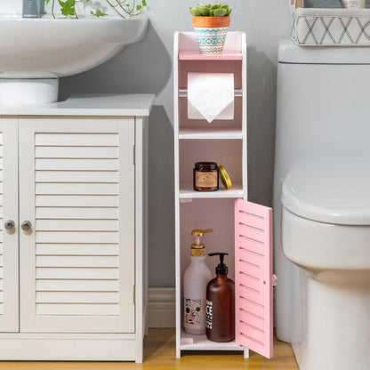 AOJEZOR Toilet Paper Holder Stand: Small Space Bathroom Storage for Renters