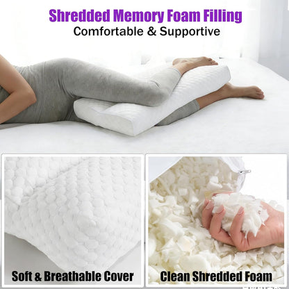 Shredded Memory Foam Knee Pillow for Side Sleepers, Supportive Leg Pillow for Side Sleeping, Relieve Hip Back & Leg Pain, White
