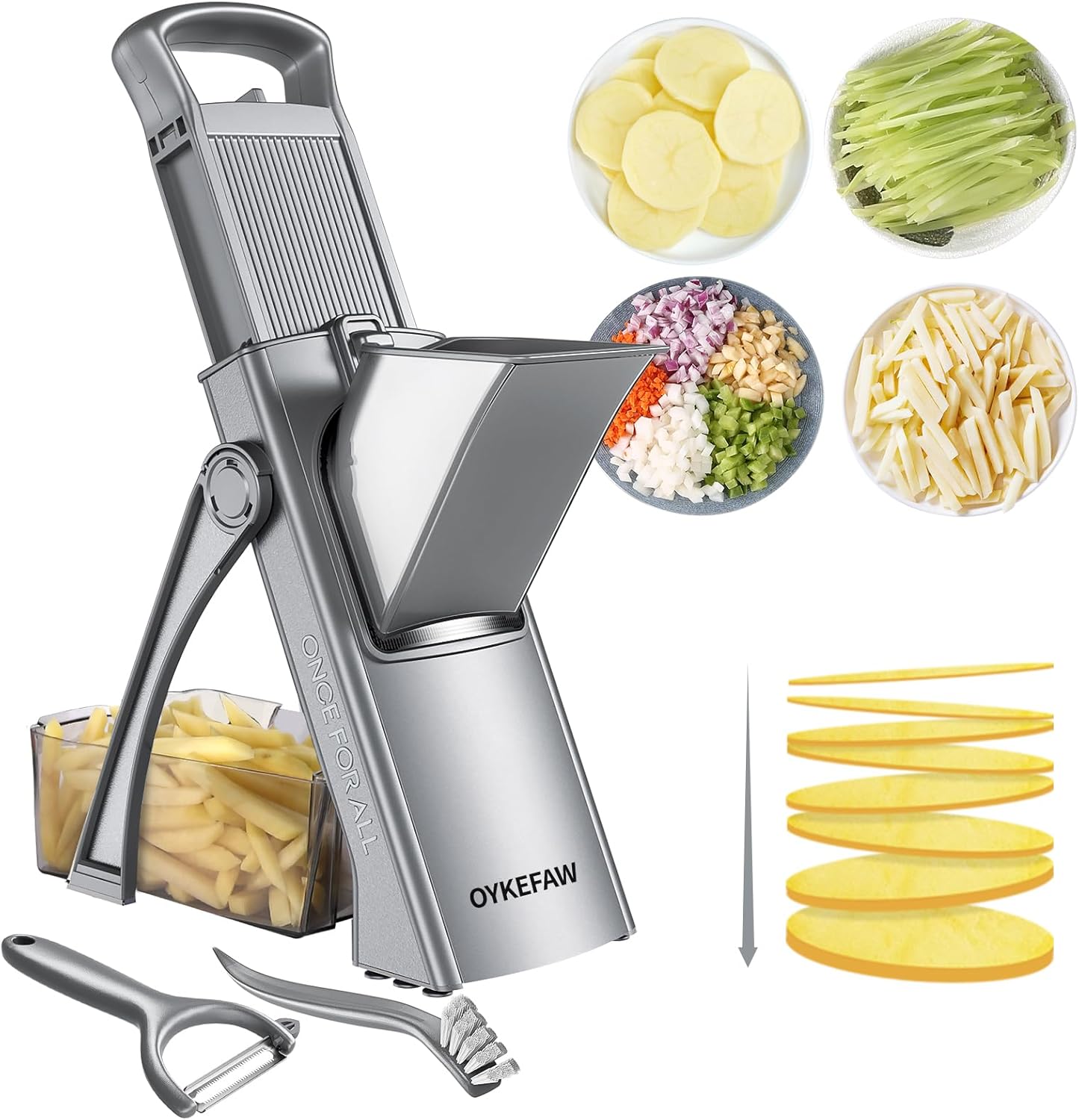 Safe Mandoline Slicer for Kitchen, Potato Slicer for Chips,Vegetable Cutter | Potato Slicer for Chips, 6 in 1 Vegetable slicer with Thickness Adjuster, Faster Kitchen Slicer for Meal Prep (Only Slice)