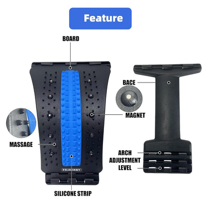 Back Stretcher, 3-Level Adjustable Lumbar Support with 84 Massage Points and 10 Magnetic Nodes, Back Cracker for Posture Care and Muscle Relaxation, NBR Pad & Silicone Pad (Blue)