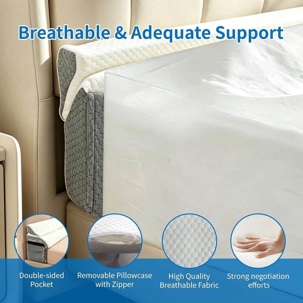 4 Modes Pillow Wedge for Headboard Gap, Foldable Bed Wedge Pillow, Bed Gap Filler King Size Fill The Gap (0-7"), Mattress Gap Filler Long Pillow Between Headboard and Mattress