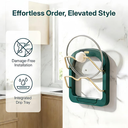 2-Tier Pot Lid Organizer, Rustproof Wall Mounted Pot Lid Rack for Cabinet Door & Wall, Multi-Use Kitchen Storage Holder Ideal for Pot Lids, Cutting Boards and Spoons (Pearl white)