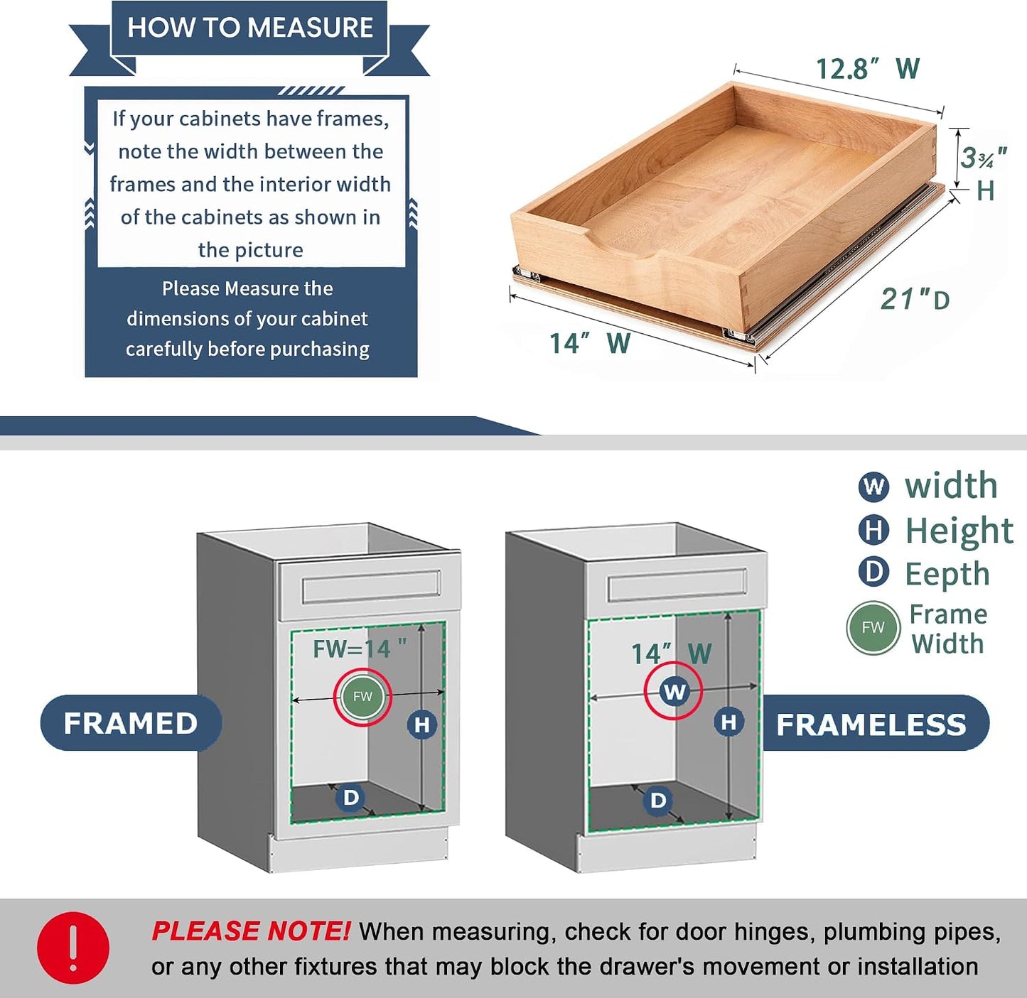 Pull Out Cabinet Drawers - 9x2 Size Options (10-29'W,18-21'D), Pre-Assembled with Soft Close Slides, Solid Beechwood, Easy Installation(10'W x 18'D)