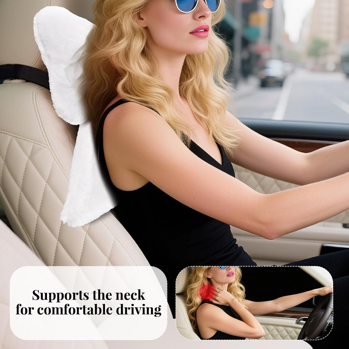 2 Pack Bow Car Headrest Pillows Plush Car Neck Pillows for Travel Driving Office Chair Head Support Cushions, Also Cute Car Decor Accessories (Black)
