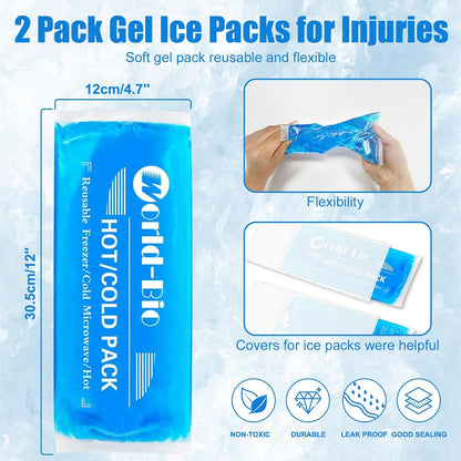 Soft Gel Ice Pack Wrap 12"x4.7" | Reusable, Hot Cold Therapy, Head Neck