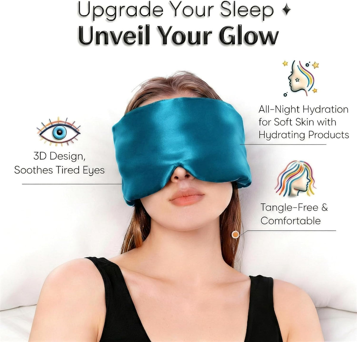100% Mulberry Silk Sleep Mask for Women & Men – 22 Momme 6A Grade, 3D Contoured Total Blackout Eye Mask for Side Sleepers, Eyelash Extensions, Adjustable Strap, Breathable Blindfold (Black)