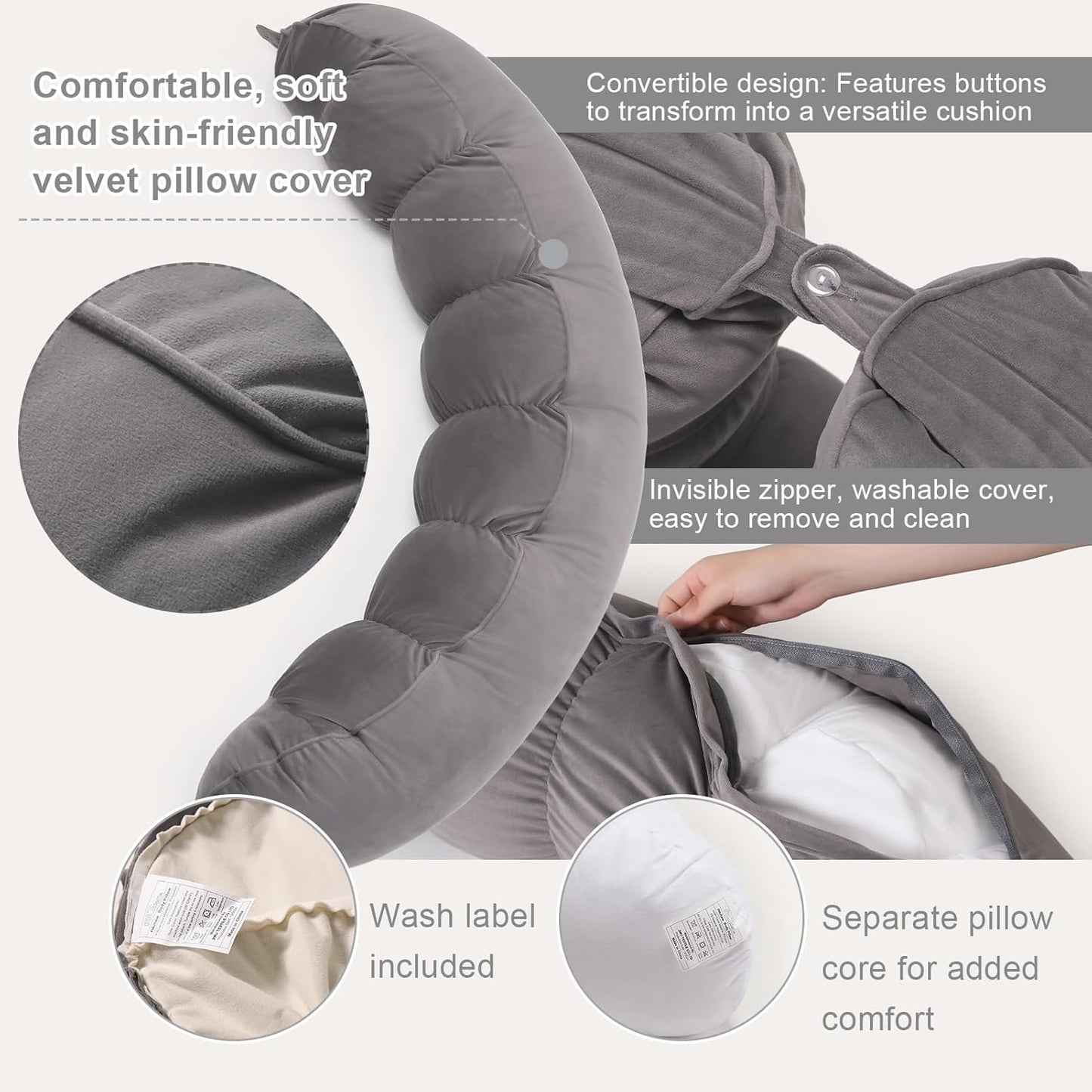 Peallow(Pat. Pend) – Long Round Body Pillow for Adults, Bolster Pillow for Sleeping, Soft and Supportive Pillow for Sleeping & Lumbar Support (Green-White, 29.5")