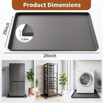 Large 29×29''Silicone Washing Machine Drain Pan,0.98" Raised Edges,Non-Slip Waterproof Drip Tray for Under Washer & Dryer,Anti-Vibration Floor Leak Protector for Refrigerator,Air Fryer,Coffee Maker