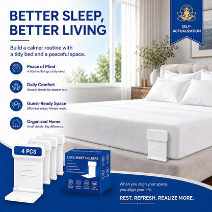 8pcs Bed Sheet Holders for Corners for King and Queen Beds Bed ABS&PC, 10 Non-Slip Mats, 180 Degrees Fold, Snap-Fastener Design, Adjustable Strap Clips, Tight Grippers - White Large