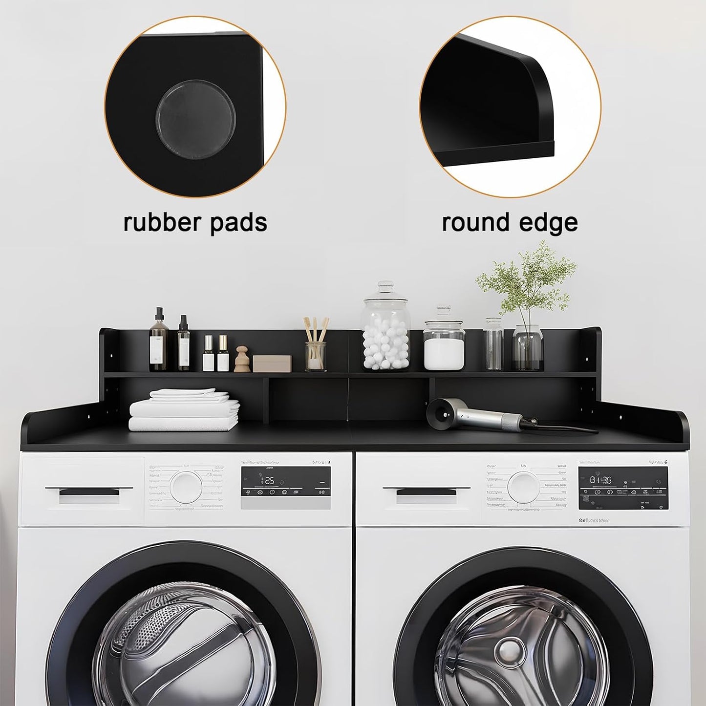 Washer Dryer Countertop with Shelf, 2-Tier Laundry Countertop Over Washer and Dryer, 54" x 27.55" Wooden Table for Folding Clothes for Laundry Room Organization and Storage (Oak)