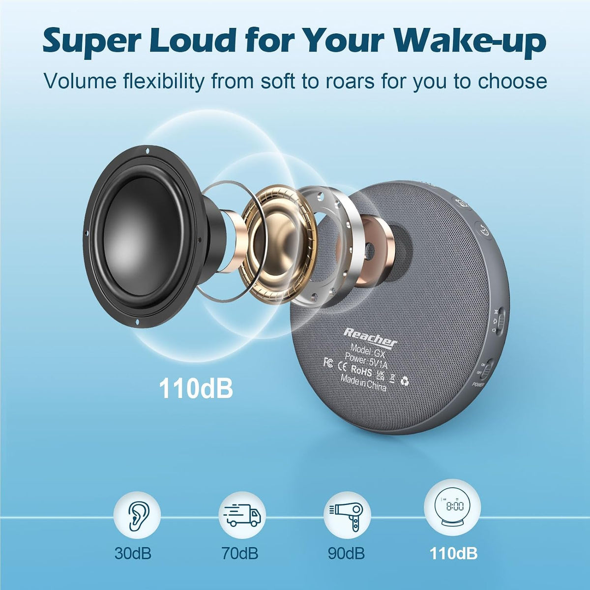 REACHER Super Loud Vibrating Alarm Clock for Heavy Sleepers Adults Teens