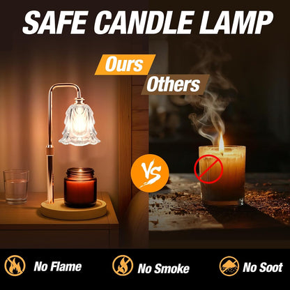Candle Warmer Lamp with Timer and Dimmer, Electric Wax Warmers for Scented Candles with 5 Brightness Settings, Anti-Glare Lamp with Adjustable Height, Home Decor, Gift for Birthday, Valentines
