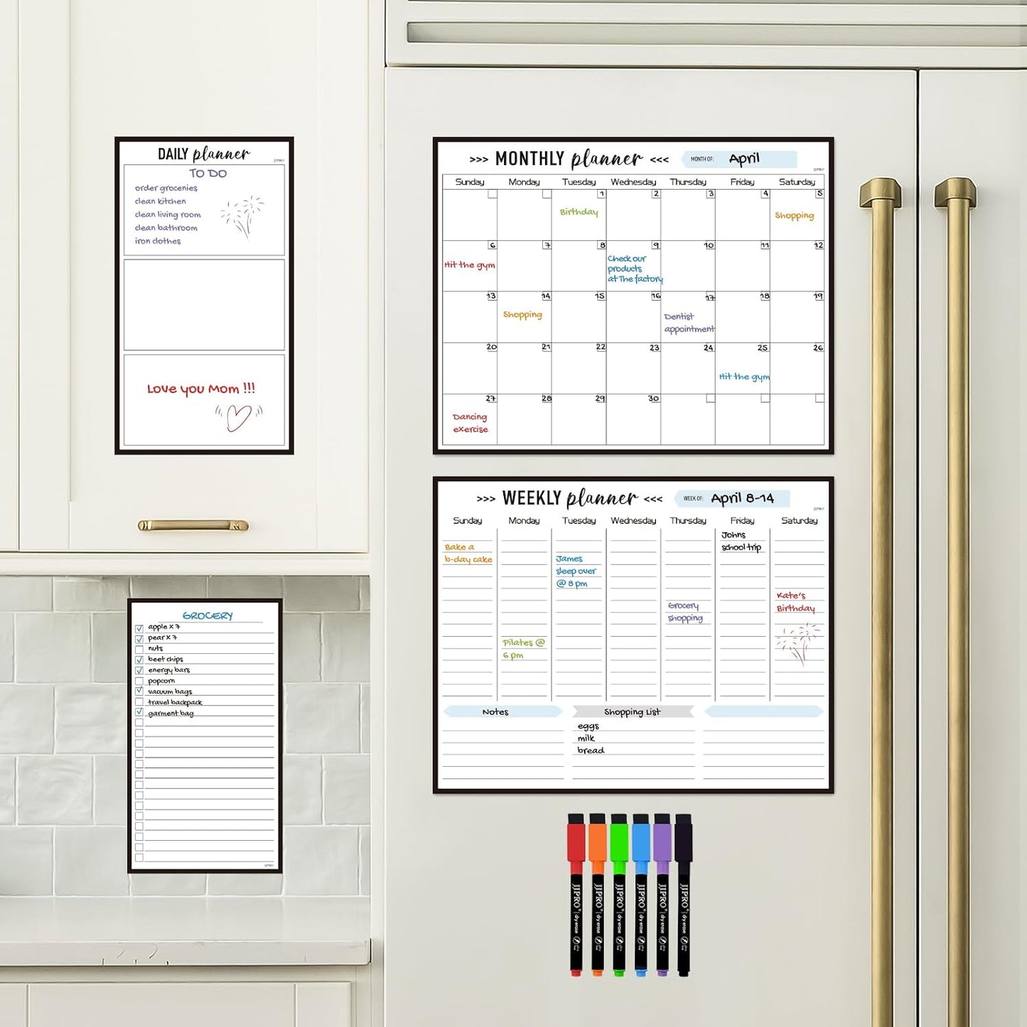 JJPRO Non-Magnetic Dry Erase Weekly Calendar for Fridge, Reusable Weekly Planner and to Do List Whiteboard Bundle -Starts Sunday,8.5"x12" Reusable Calendars Stick to Fridge,Wall, All Smooth Surfaces