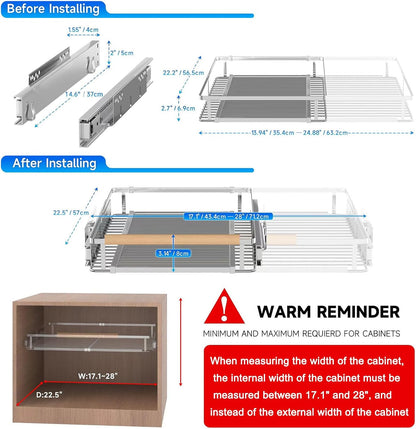 Pull Out Cabinet Organizer, 23~39.8" W x 22.5" D, 2 Pack | Expandable Pull Out Shelves for Kitchen Cabinets, Heavy Duty Stainless Steel Slide Out Pantry Shelves Sliding Shelf for Home