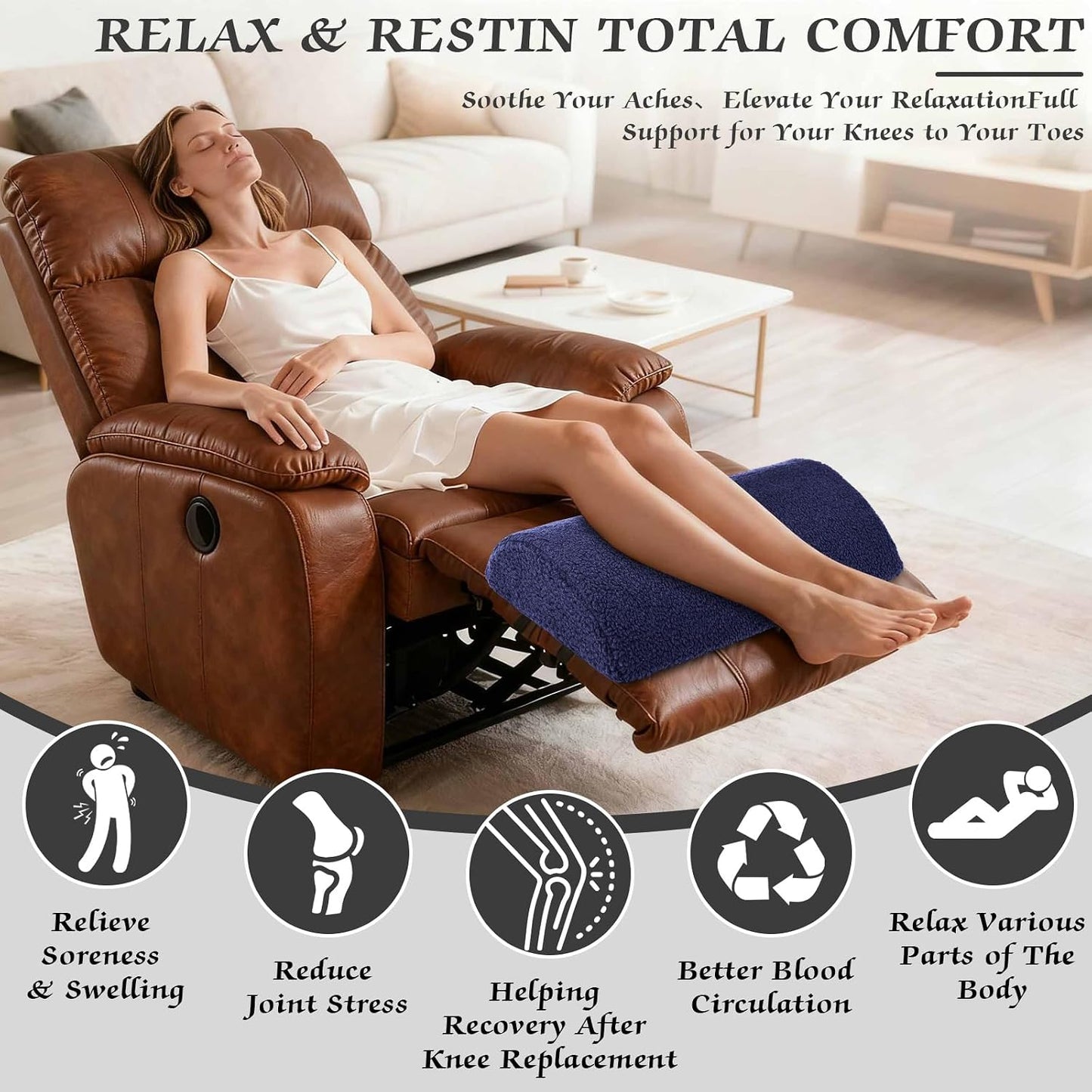 Queekay Recliner Leg Rest Cushion Large Half Moon Bolster Pillow 22.8 x 9.84 x 4 Inch Lumbar Support Pillow Bed Sleeping Semi Roll for Legs, Knees, Lower Back, Ankle and Foot Washable Cover(Grey)