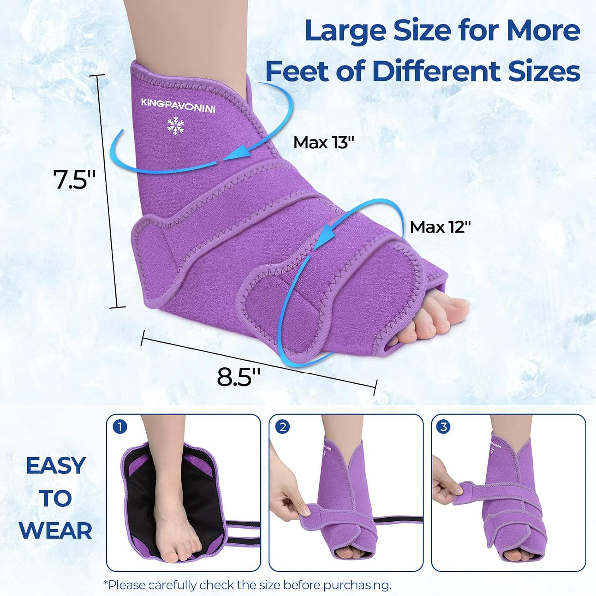 KingPavonini Ankle Foot Ice Pack Wrap, XL, Blue, 1 Wrap + 4 Gel Packs