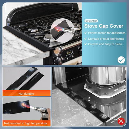 2PCS Kitchen Stove Counter Gap Covers Stainless Steel (13.8"-27.5" Black) | Cooktop Trim Kit, Stove Gap Guards, Oven Gap Filler, Easy to Clean, Heat Resistant & Effectively Protect Stove Gap Filler