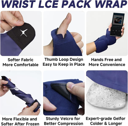 Wrist Ice Pack Wrap for Carpal Tunnel Relief, Gel Ice Packs for Injuries Reusable for Wrist Hand Pain, Hot Cold Compress Brace for Achilles Tendonitis, Tenosynovitis