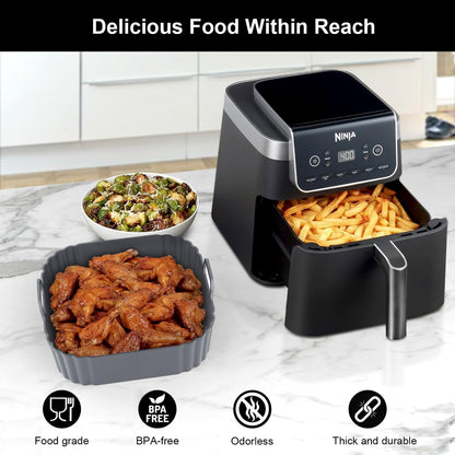 Silicone Air Fryer Liners 2 Pack, Reusable Liners Compatible for Ninja Foodi DZ201, DZ401, DZ550, COSORI, Chefman, Instant Air Fryer, and 6-in-1 8-10QT Air Fryer Baskets