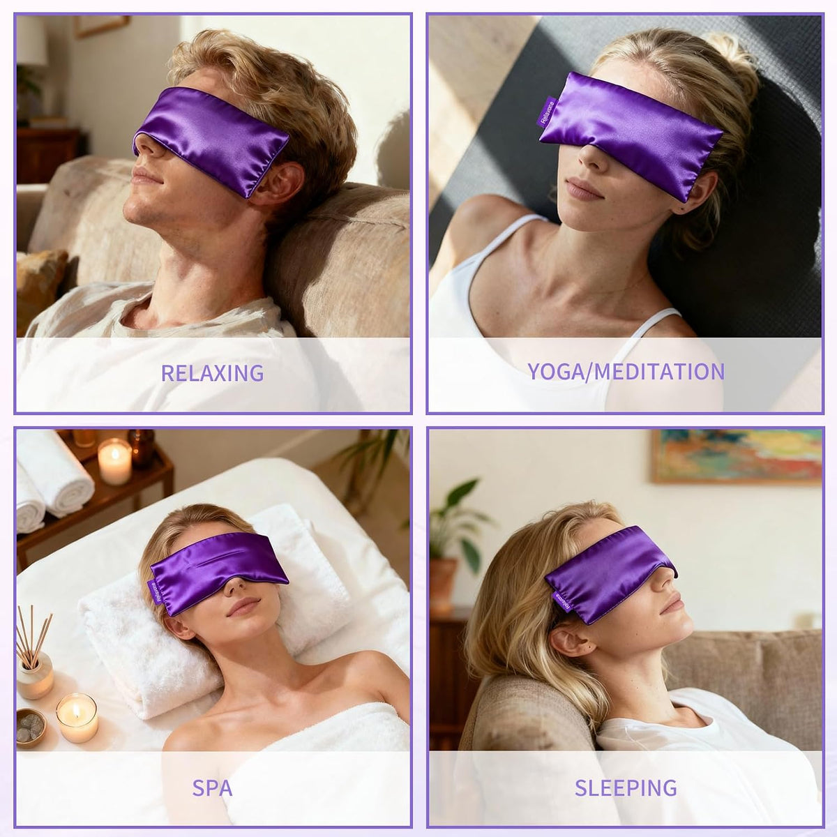 Lavender Eye Pillow for Relaxation, Yoga, Sleeping, Washable Weighted Eye Mask with Natural Flaxseeds & Lavender for Headache, Sinus, Dry Eyes Relief, Meditation Accessories, 2PK