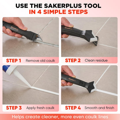 Sakerplus 3-in-1 Silicone Caulking Tools,Caulk Remover Tool and Caulk Finishing Tool Kit with Silicone Smoother,Nozzle Needle for Kitchen Bathroom Window Sink (Classic Black)