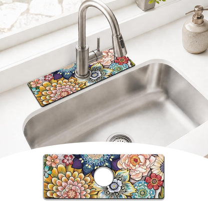 Light Brown White Checkered Kitchen Sink Splash Guard Faucet Mat,Faucet Non-Slip Absorbent Mat,Farmhouse Sink Splash Guard Behind Faucet for Kitchen Bathroom, 15"x5.5"