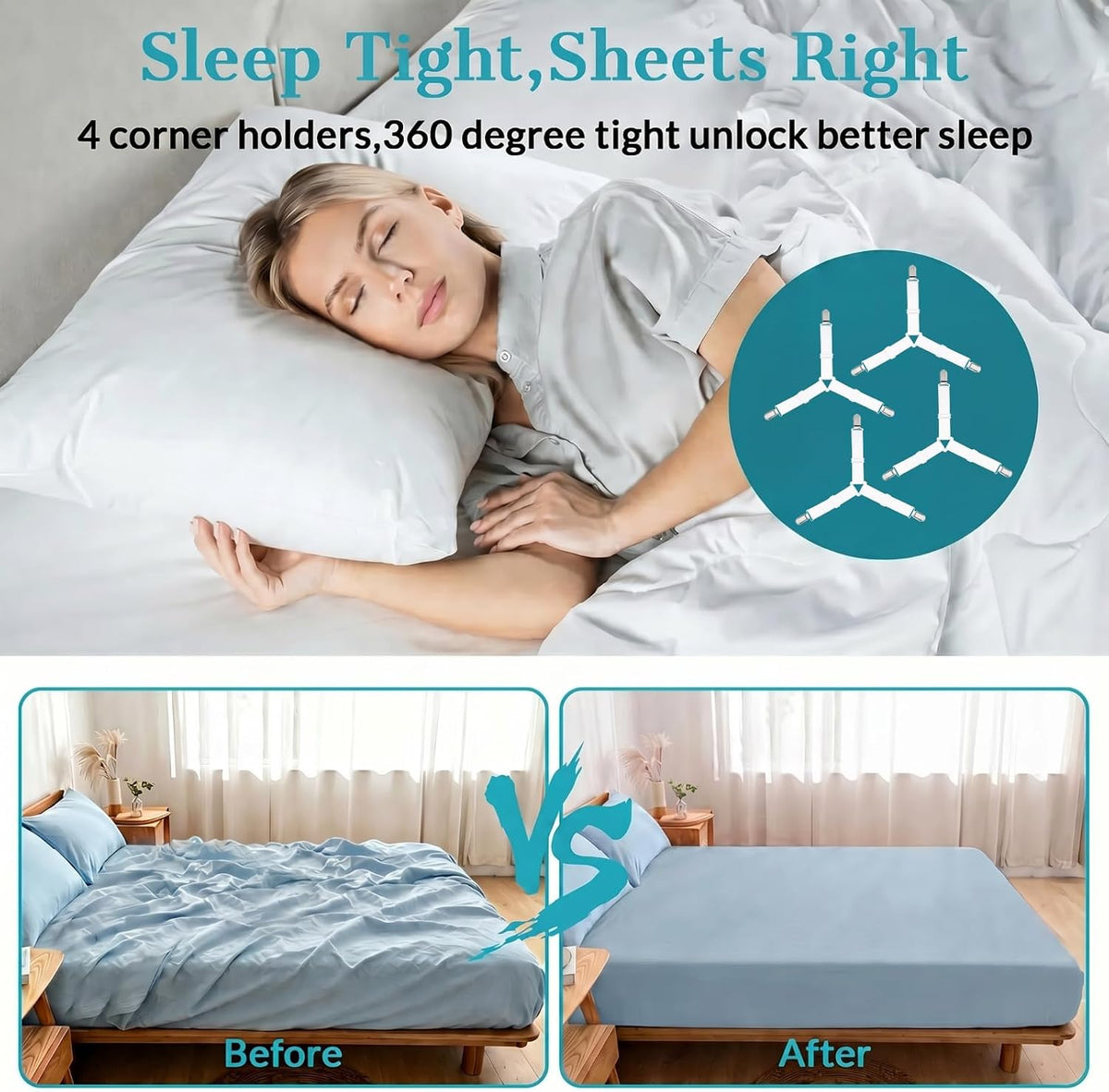 2 Pack Bed Sheet Holders - Adjustable Criss Cross Sheet Strap White