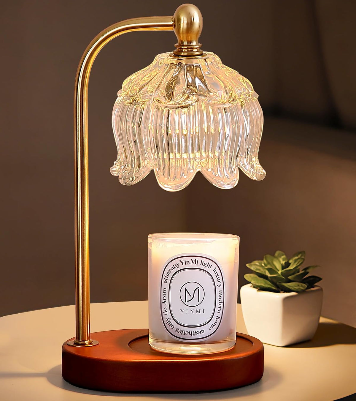 MEIXISUE Candle Warmer Lamp with Timer and Dimmer,Electric Gold Light Gifts for Women Melt Wax Warmer Lamp with 2 Bulbs for Candle Jars House Warming New Home Decor Bedroom