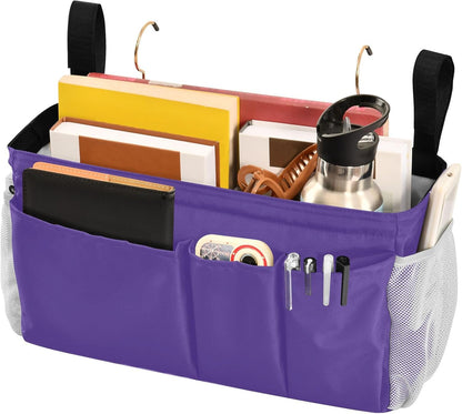 Black Bedside Caddy Storage Bag Bedside Organizer for Bed Rails College Dorm Room Organizer Caddy Hanging Shelf 6 Pockets with Hooks for Drinks Magazine Phone Holder