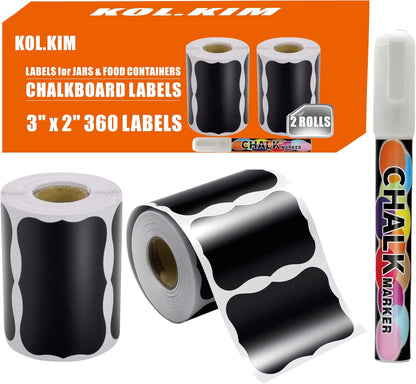 2 Rolls Chalkboard Labels - 360 Labels Chalk Labels for Mason Jar Food Containers Bottles Chalkboard Sticker Removable Reusable Craft Rooms, Weddings, Storage, Organize Your Home & Kitchen Pantry