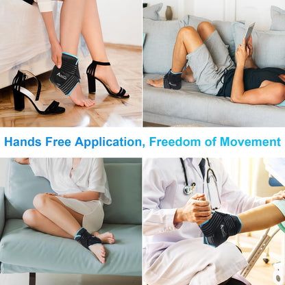 Atsuwell Ankle Ice Pack Wrap 2 Packs for Swelling & Spraine Relief, Black | Ease Plantar Fasciitis & Achilles tendonitis, Flexible Gel Wrap, Soft Plush Inner, Hands-Free Strap for Post-Surgery Recovery