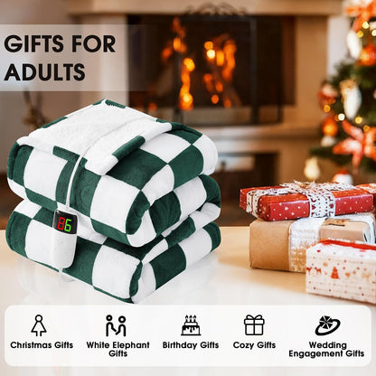 Heated Blanket Electric Throw 50X60 Heating Blanket with 10 Heating Levels 8 Hours Auto Off, Blue Plaid Sherpa Blankets Winter Warmer, Home Decor for Couch Bed Office,Gifts for Mom, Women,Washable
