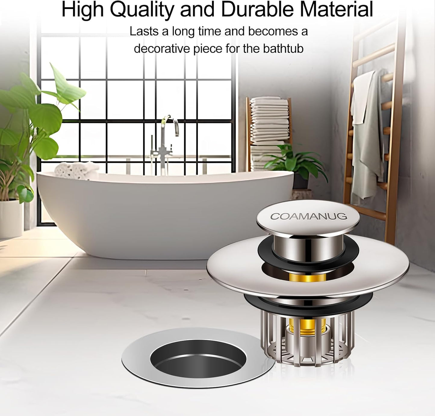 coamanug Bathtub Stopper | Shower Drain Hair Catcher, Pop-up Tub Stopper with Strainer | Bathroom Drain Plug | Drain Protector for 1-1/2 to 1-3/4"" Bath Drain Hole