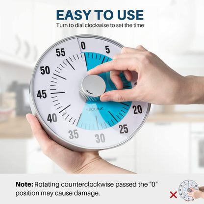 Secura 7.5-Inch Oversize Visual Countdown Timer, 60-Minute Kitchen Timer | Time Management Tool for Kids, Teachers and Adults (Blue)
